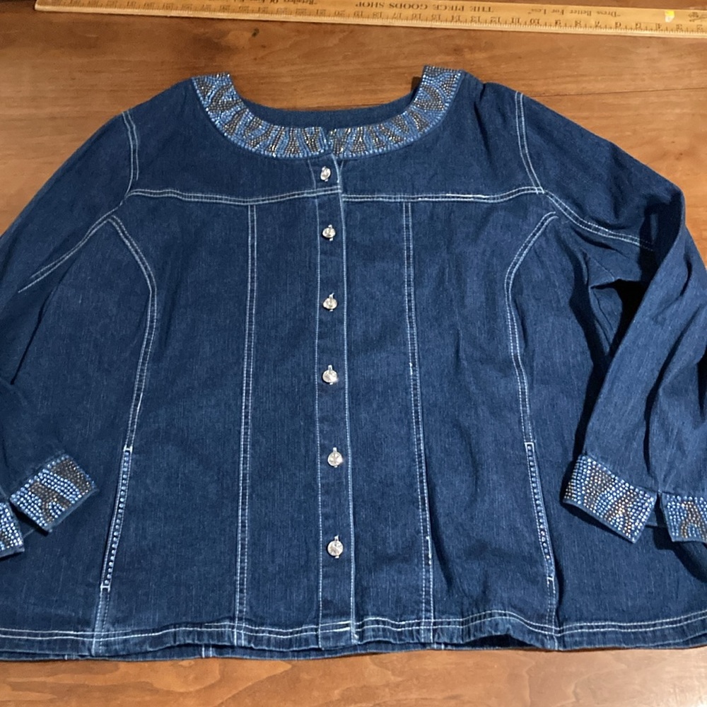 New Quacker Factory denim jeweled jacket 3X